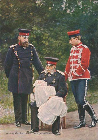 4 Kaise, v.l.n.r. Friedrich III., Kronprinz Friedrich Wilhelm (Baby), Wilhelm I, Wilhelm II.